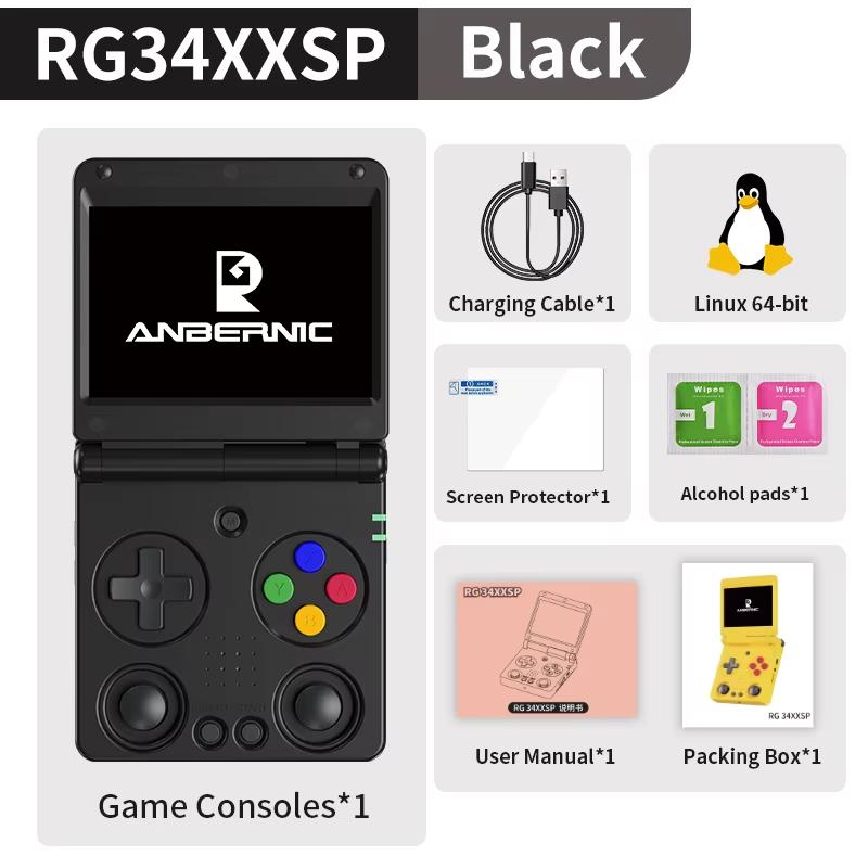 ANBERNIC RG34XXSP Складная портативная игровая консоль 3,4-дюймовый IPS-экран Linux 64-битный WIFI Складной ретро-видеоигровой плеер PSP 256 ГБ