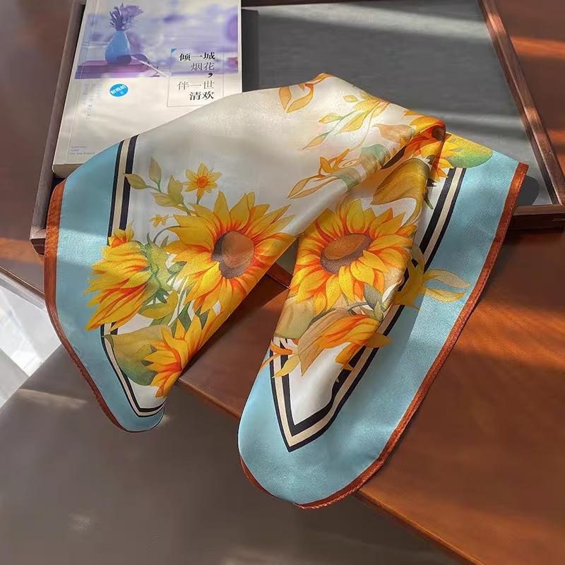 Simulation silk flower printing silk scarf square scarf high-end shawl sunscreen neck scarf headscarf scarf