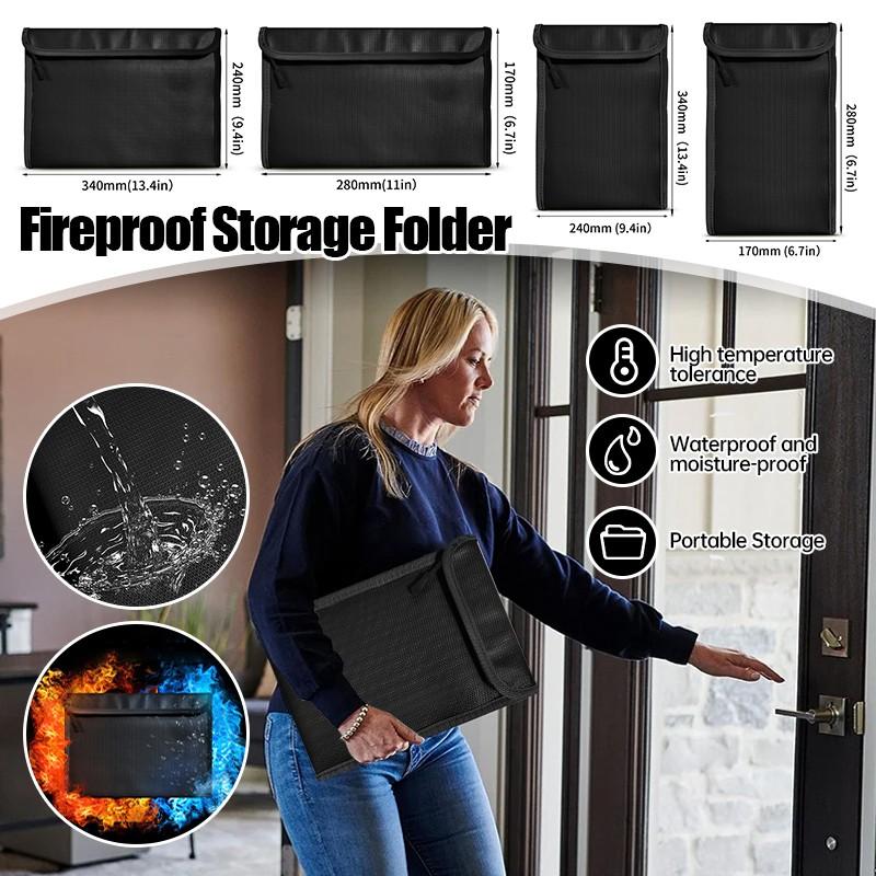 340x240 Fireproof File Bag Fiberglass Fireproof Water Resistant Faraday Storage Money Passport Security Document File Folder