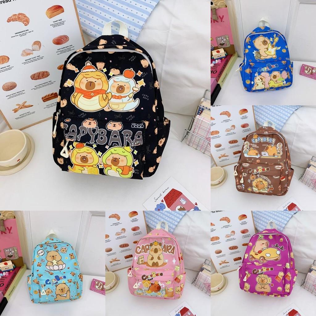 Cute Childrens School Bag With Cartoon Capybara Print For School Daily Use