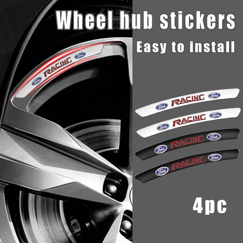 KLYE5 4Pcs Aluminum Car Badge Emblem Wheel Hub Rims Decor 3D Stickers For Ford Focus Mondeo Kuga Fiesta MK7 Escort Explorer Edge 2 4