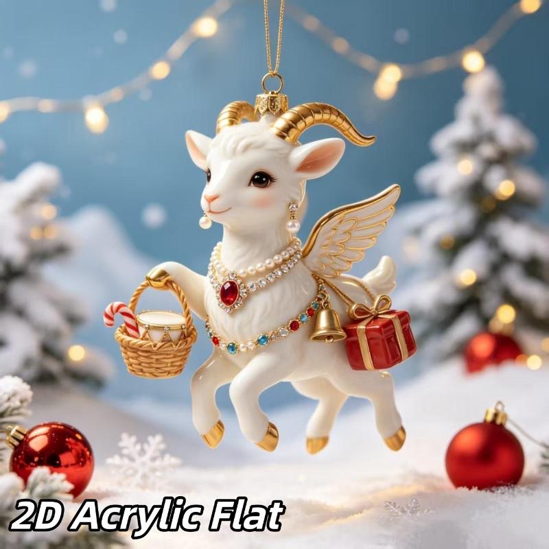 2D Acrylic Farm Goat Christmas Ornament Cute Sheep Hanging Pendant for Xmas Tree Home Holiday Decor Gift