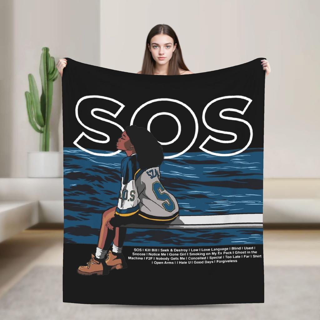 SOS SZA Рэпер Плетеное одеяло Музыка 90-х Флисовое покрывало Декор спальни и дивана Легкое покрывало