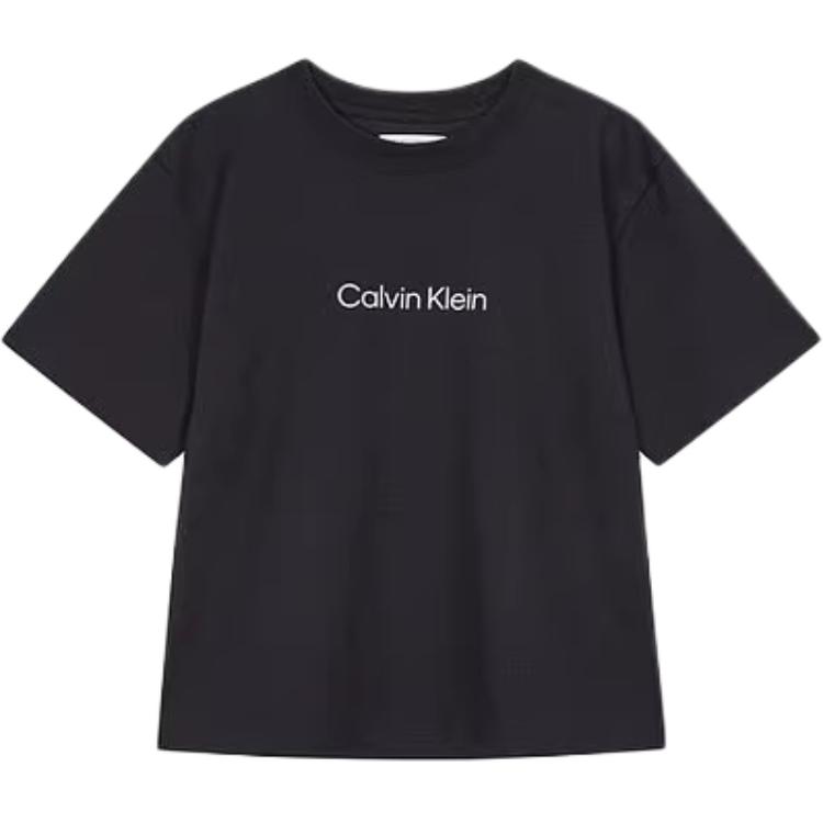 Calvin Klein Логотип Пуловер со спущенным плечом Круглый вырез Футболка с коротким рукавом Женские топы Черный 40WH113-UB1