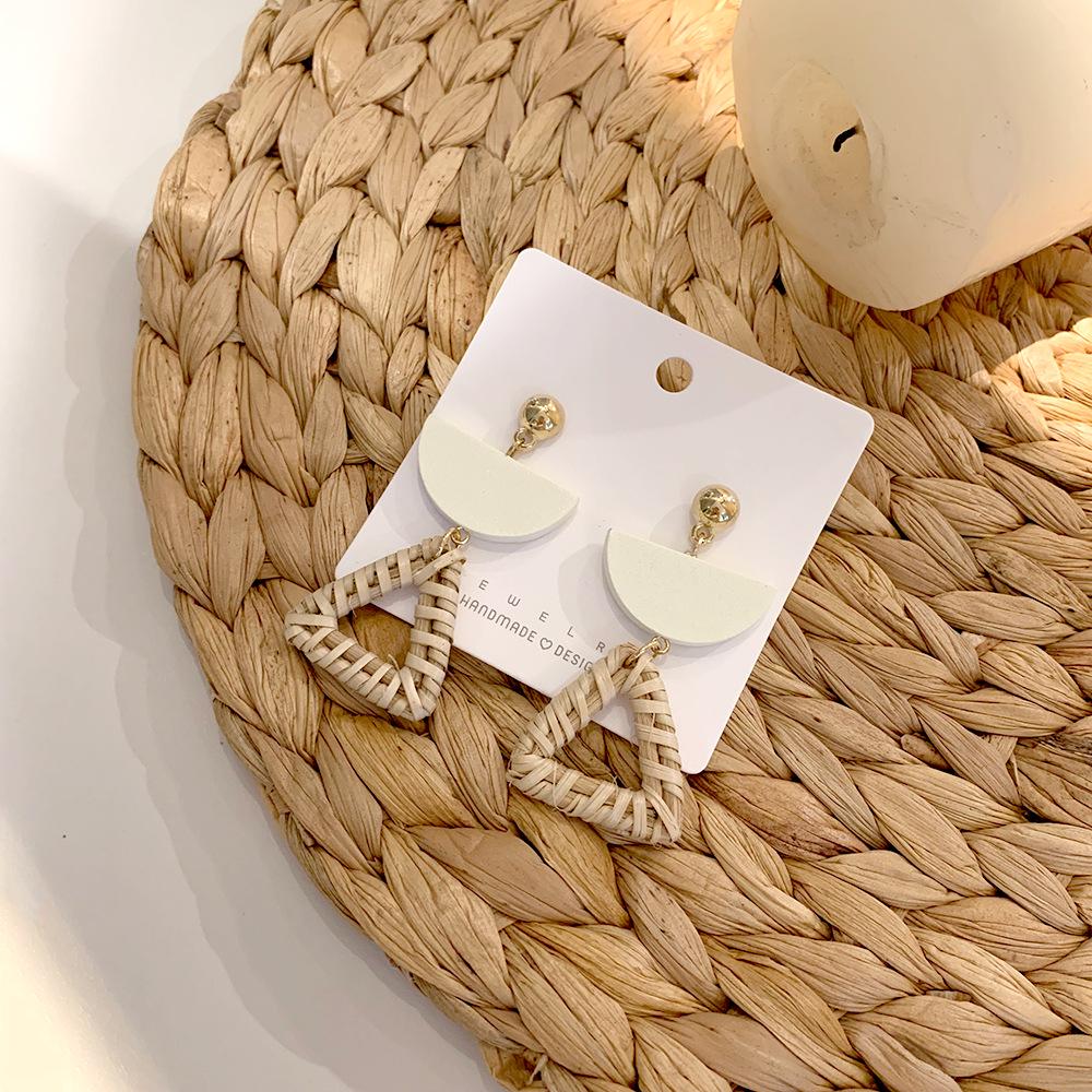 Серьги-подвески из соломы с геометрическим узором из ротанга и бриллиантами для женщин