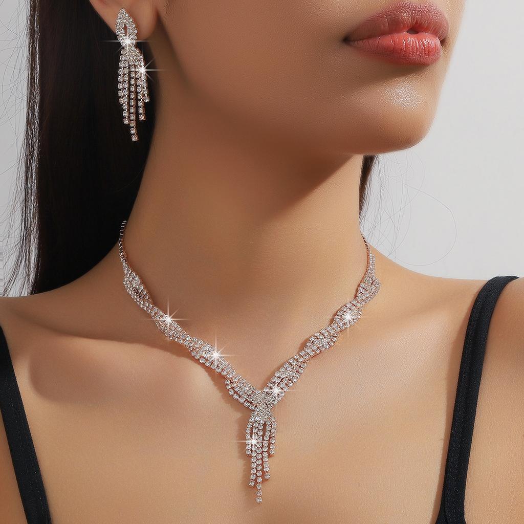 3 предмета Женская модная медная инкрустированная цепочка-коготь, полое ожерелье с кисточкой, серьги, набор с цирконами, свадебный банкет, вечеринка, праздничный подарок