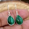 Серьги с драгоценным камнем малахитовая груша, серьги из цельного серебра 925 пробы, серьги-подвески, ювелирные изделия ручной работы