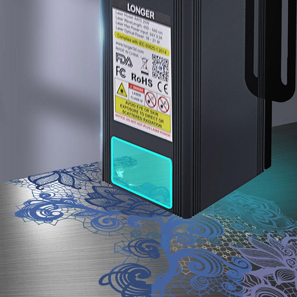LONGER RAY5 20W Laser Engraver, 0.08*0.1mm Laser Spot, Color Touchscreen, 32-Bit Chipset, APP Connection, 375*375mm