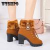 Winter Boots Women High Heel Ankle Boots Women's Shoes with Thick Heel Side Zipper and Velvet