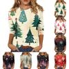 Women's Casual Loose Christmas Printed Round Neck Top With Three Quarter Sleeves T Shirt