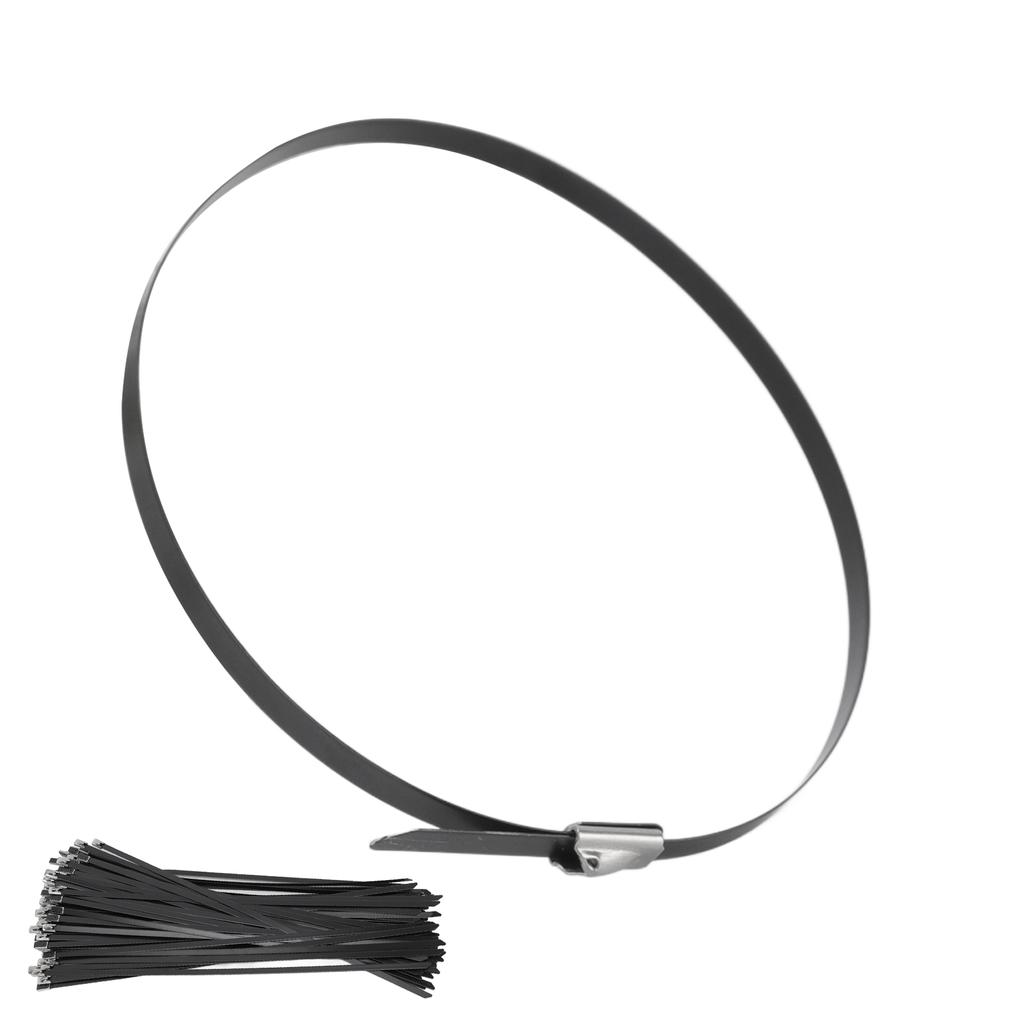 100pcs 304 Stainless Steel Cable Ties Self Locking Black Zip Ties for Ship Label Wire Harness