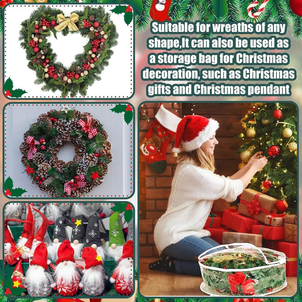 2/4 Pcs Christmas Wreath Storage Bag Round Transparent PVC Waterproof Dustproof Garland Storage Bag Garland Container Organizer
