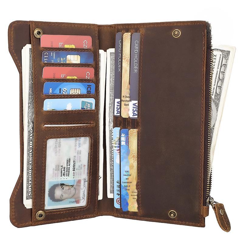 Jiamida Retro Genuine Leather RFID Anti-Theft Long Wallet for Men