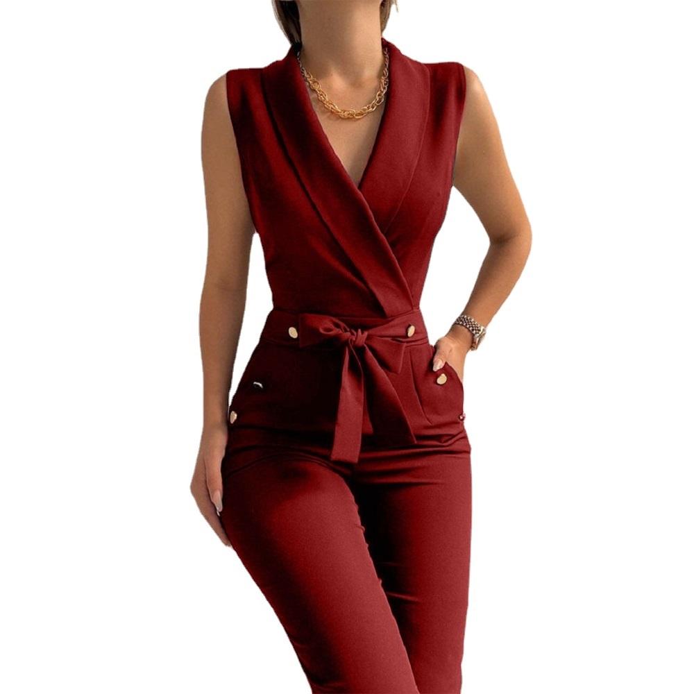 Женские летние комбинезоны и комбинезоны на пуговицах с v-образным вырезом, тонкие длинные комбинезоны, женские деловые рабочие боди