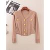 Classic Style V-neck Single Breasted Knitting Cardigan Summer Long-Sleeve Outer Match Short Silm Slim Looking Outer Tops