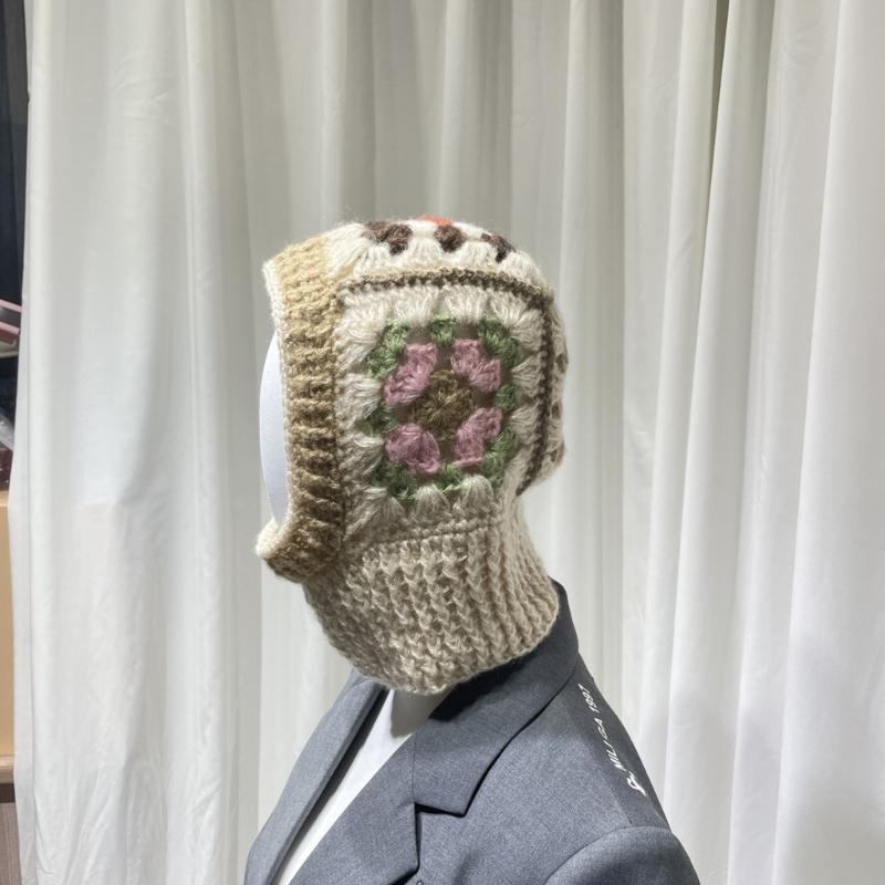 Вязаная балаклава с цветочным узором для студентов, взрослых, ветрозащитная зимняя шапка, шапка для защиты шеи, подростковая шапка для тепла, шапка для велоспорта