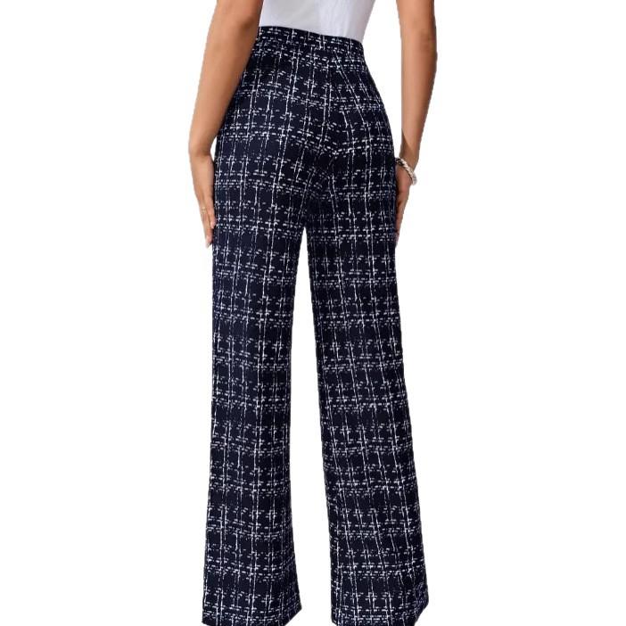 2025 New Woven Plaid High Waist Straight Leg Women's Pants