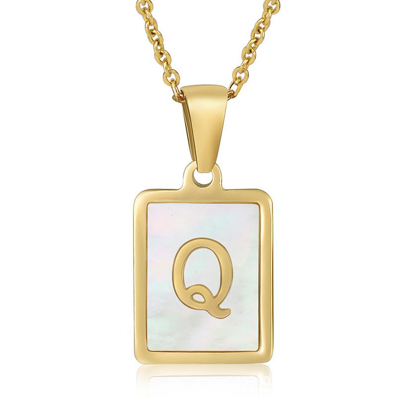 Name Letter Shell Pendant Necklaces White Square Initials Stainless Steel Necklace Gold Color Chain Jewelry for Women