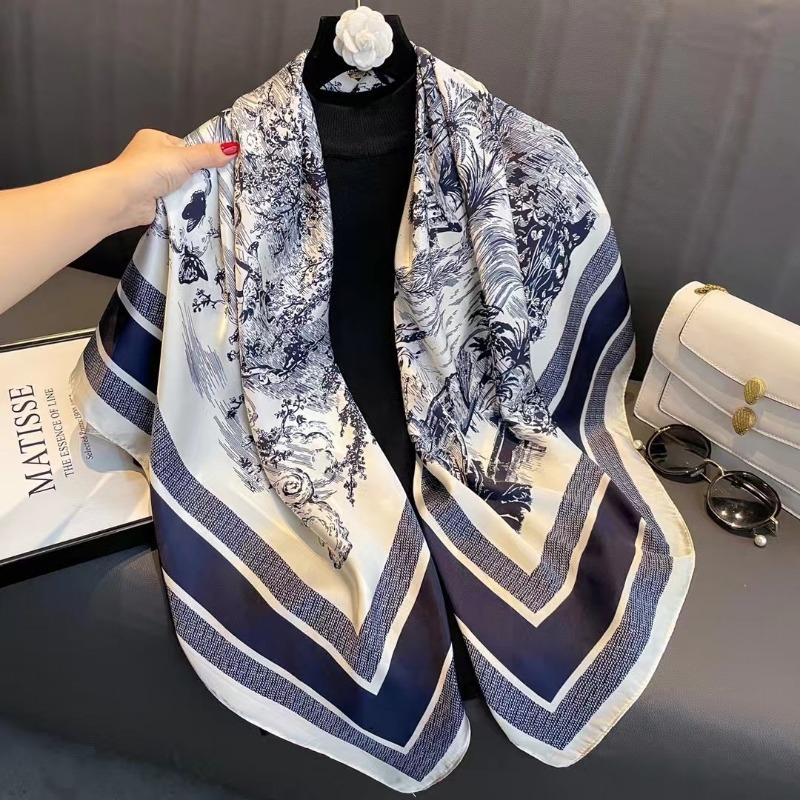 Women S Printed Silk Like Large Square Scarf Fashion Decorative Sun Protection Shawl
