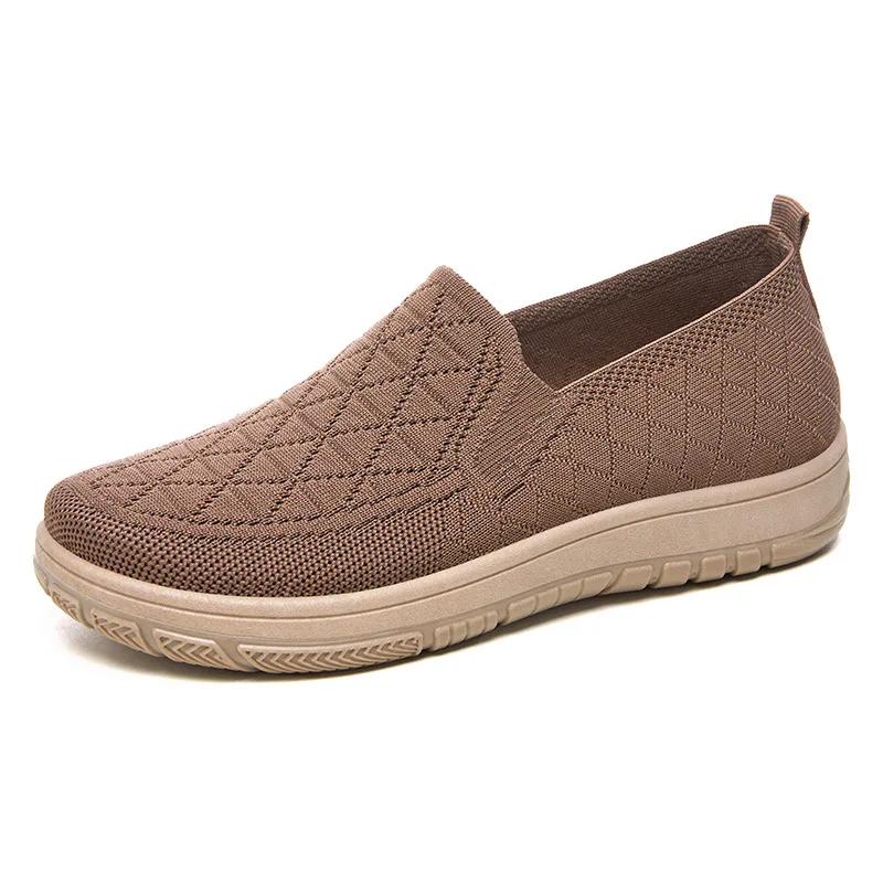 Весенние туфли Slip on Vulcanize для женщин 2025 г., дышащие сетчатые полые туфли на плоской подошве, удобные нескользящие повседневные туфли для мам