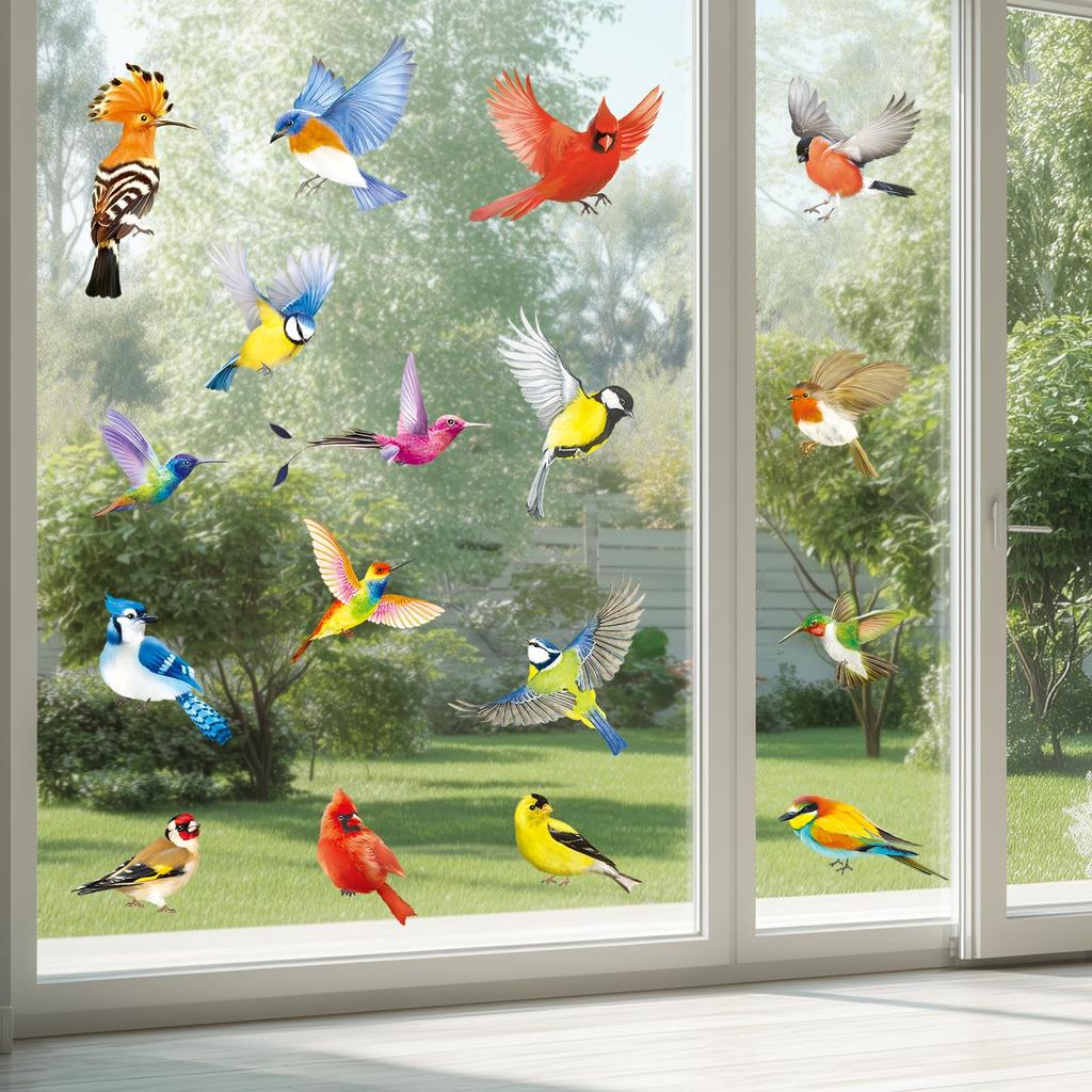 DECOWALL Beautiful Bird Window Reusable Glass Bird Collision Prevention Decals Set of 17 Birds CDS4-9003 Anti-Static Stickers, Anti-Collision -