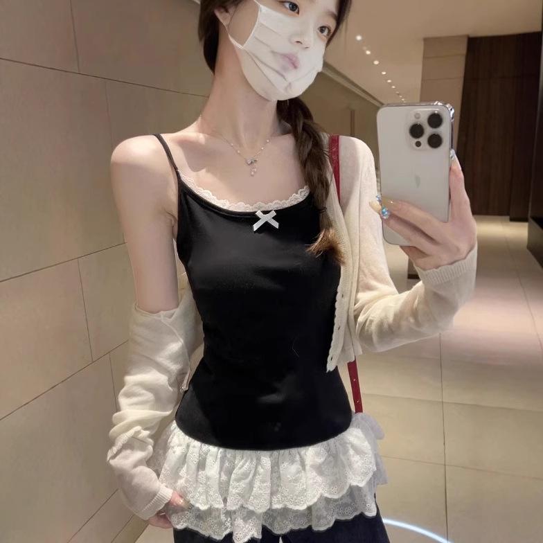 Белый кружевной топ-майка для женщин - Весенне-летний слой