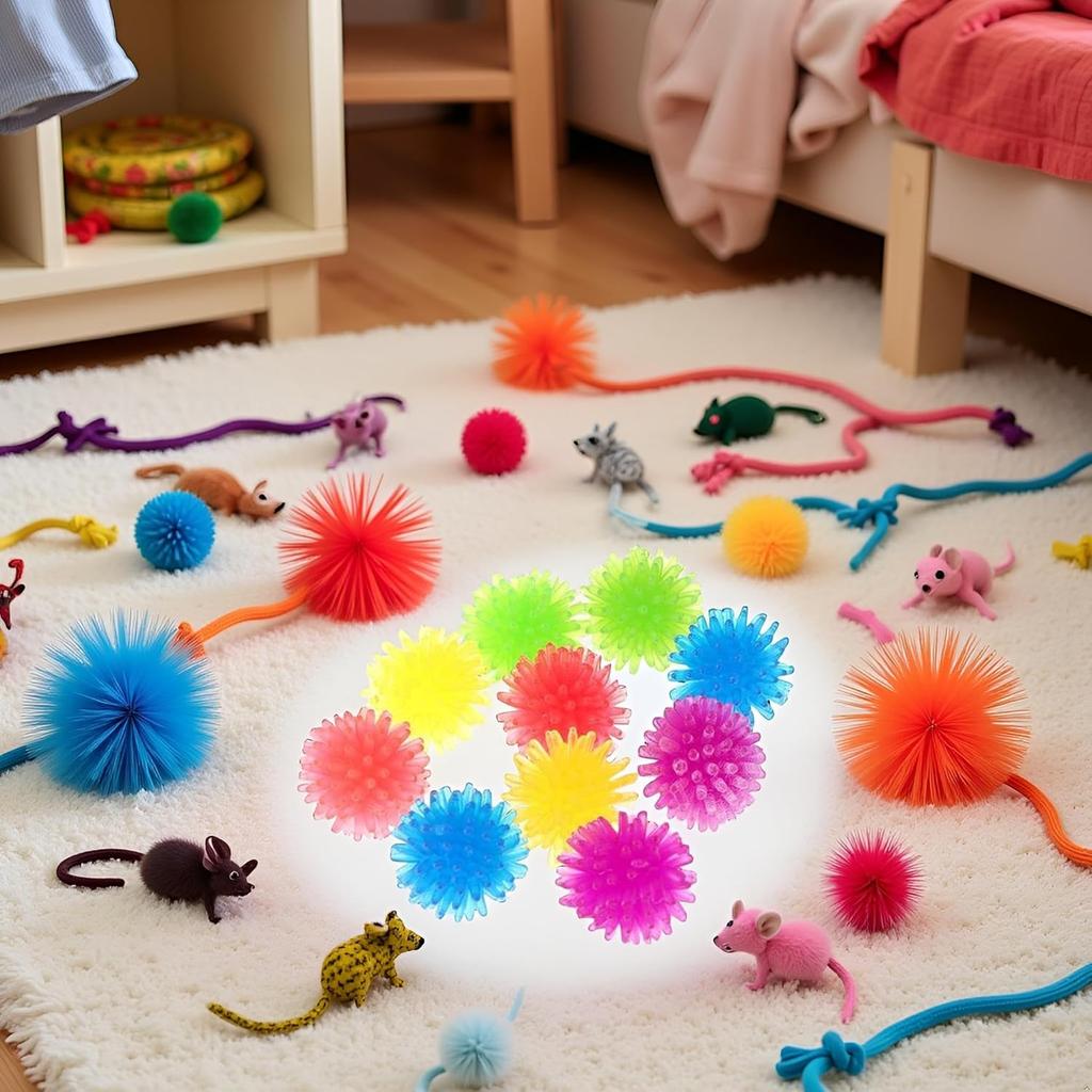 JJLFresheners 10Pcs Cute Funny Cats Toys Arbutus Balls Stretch Plush Ball Cat Toy Ball Creative Colorful Interactive Cat Soft Spiky Cats Chew Toys