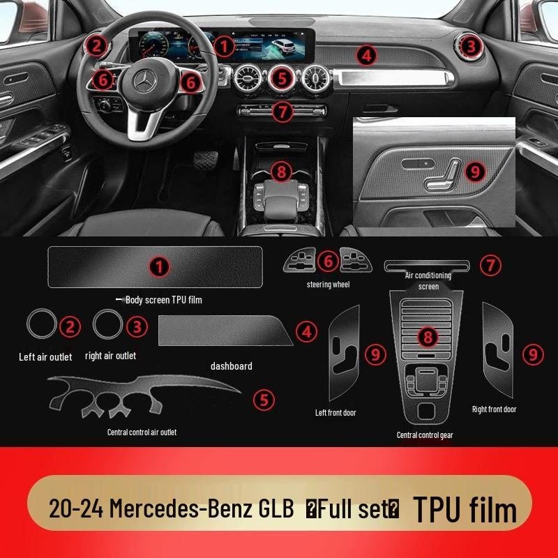 Защитная пленка TPU для экрана навигации и центральной консоли Mercedes-Benz GLA/GLB (25 моделей)