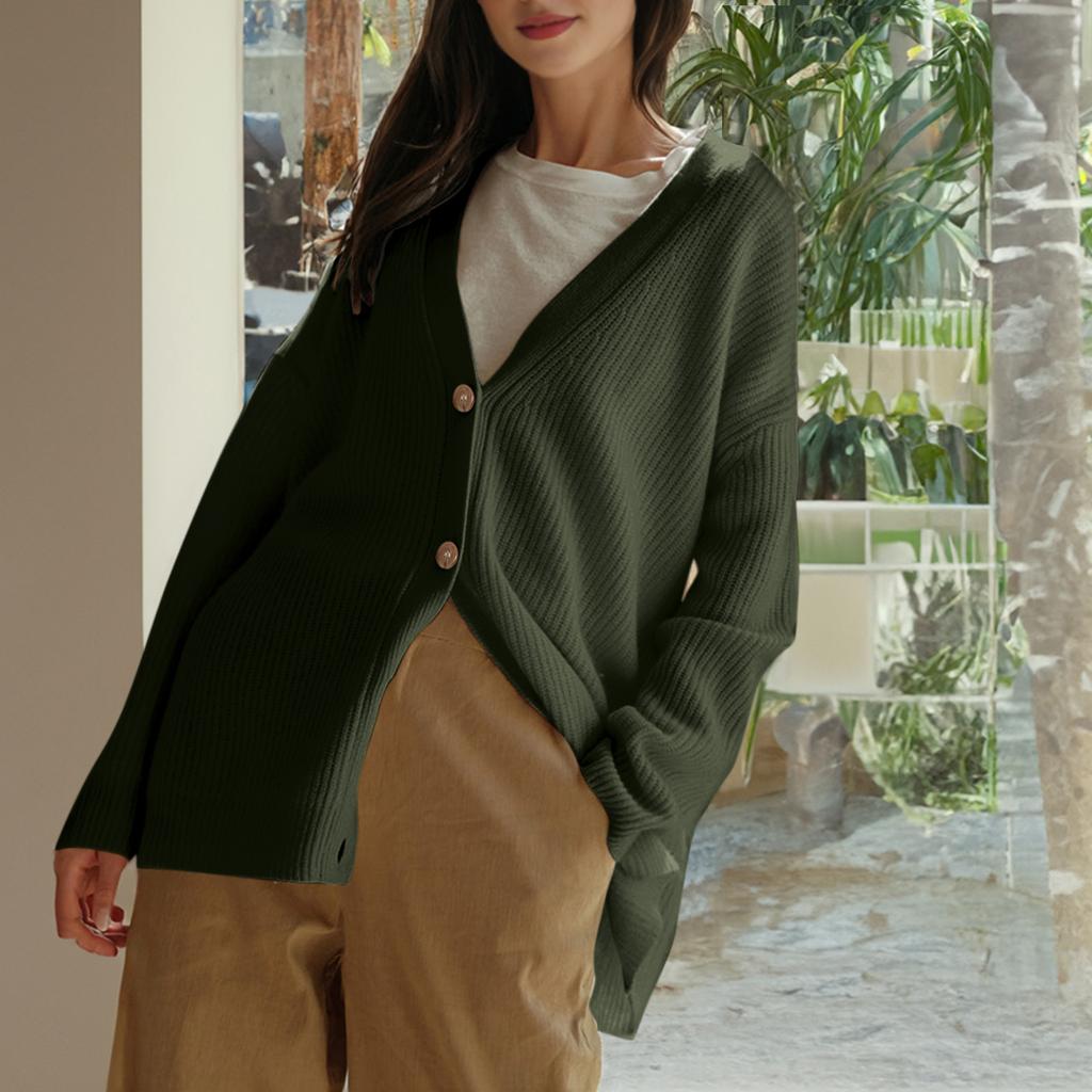 Женский кардиган спереди, на больших пуговицах, легкий свитер, свободный кардиган с V-образным вырезом, вязаная куртка