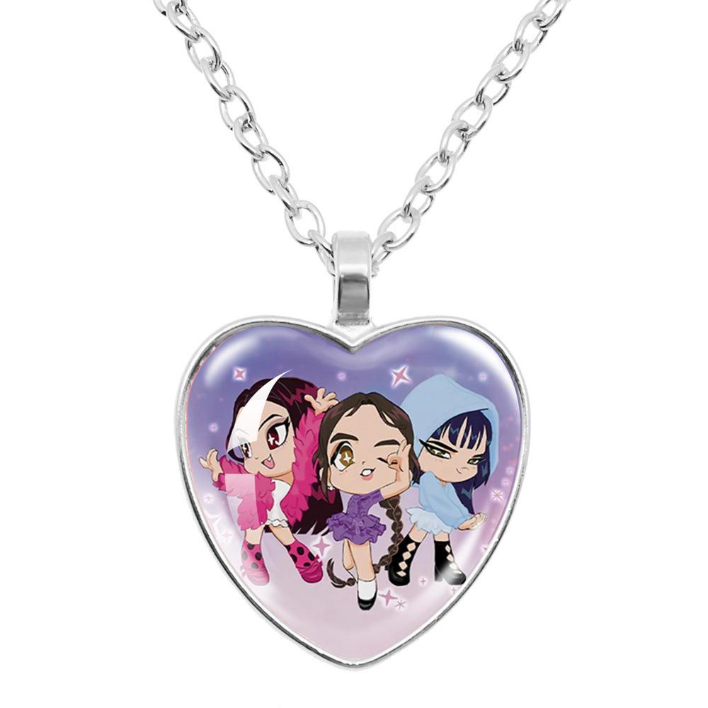 K-POP Demon Hunters Heart Time Gem Necklace, Cute Cartoon Jewelry for Fans, Perfect Birthday Holiday Gift for Girls