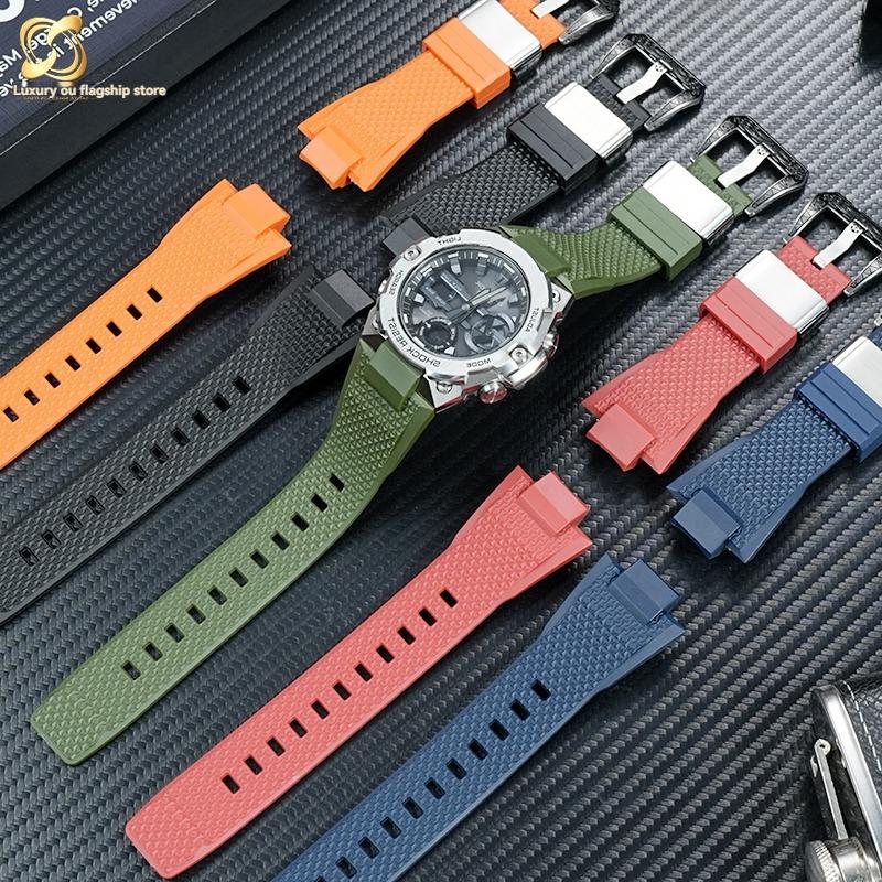 Для серии Casio GST-B400 Резиновый Водонепроницаемый Спортивный Ремешок Стальное Сердце Улучшенная Пряжка с Рисунком Стального Кольца Ремешок