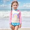 Girls' Long Sleeve Rainbow Swimsuit Set - Sun Protection, Summer 2025