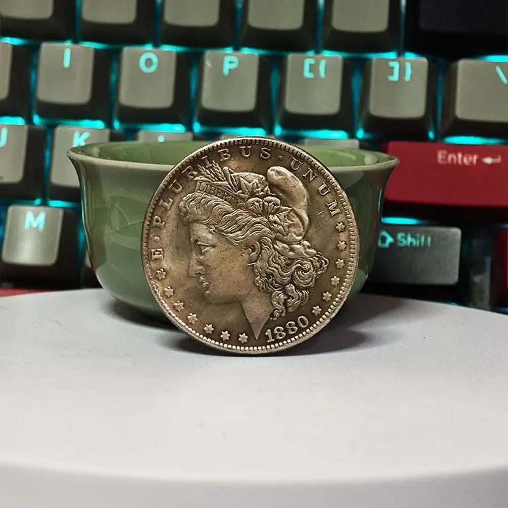 Antique Craft American 1 USD 1880 Metric Brass Silver Plated Collection Commemorative Coin