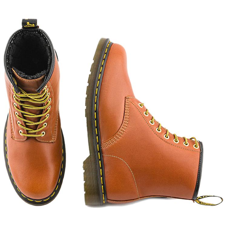 Dr. Martens 1460 Кожаные Ботинки с Круглым Носком Простые На Шнуровке Оригинальные Короткие Ботинки Унисекс Желто-Коричневые 32130220