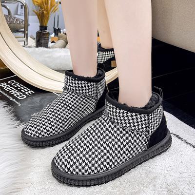 Мода 2024 Зимние мини-сапоги для снега Женские теплые утолщенные плюшевые ботильоны с узором «гусиная лапка» Лидер продаж Женские повседневные короткие сапоги