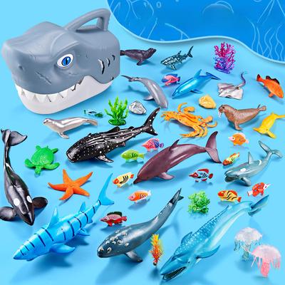 Игровой набор «Морские животные» Модели жизни в океане Реалистичные модели морских животных для детей Мультяшная голова акулы Ящик для хранения Набор игрушек