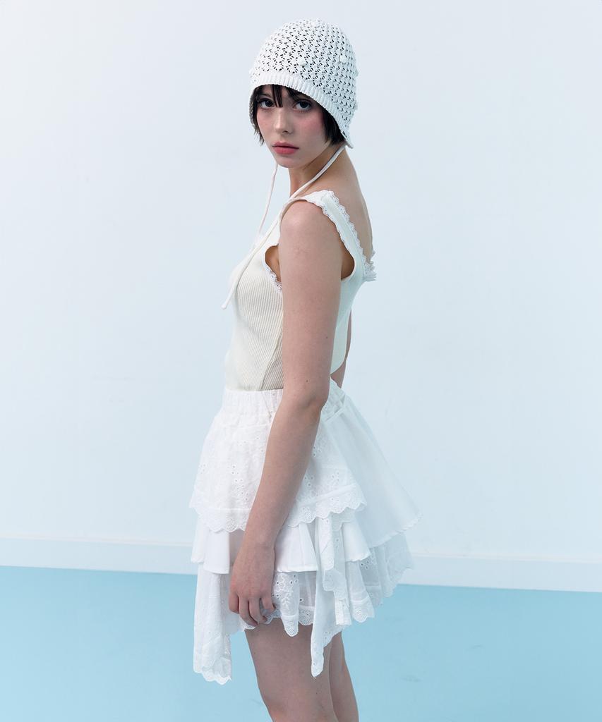 CLO'ET Lace-Trimmed Sleeveless Knit Top + Ivory