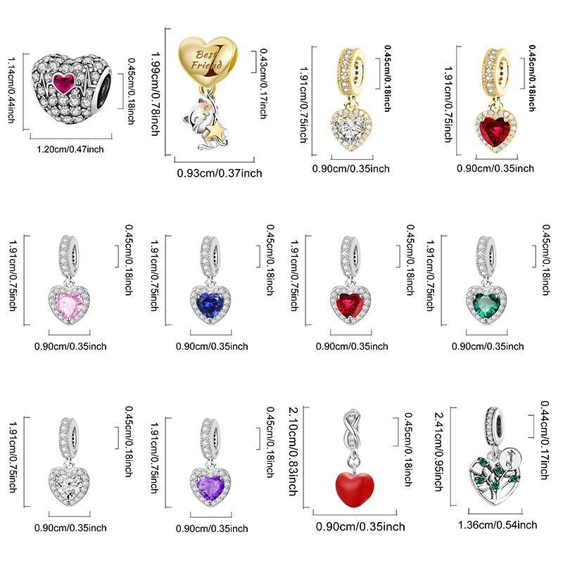 Медные подвески Циркон Розовое Сердце Любви Шармы Бусины Подходят для Оригинального Браслета Пан Браслеты DIY Ювелирные Изделия Для Женщин