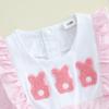 Baby Girls Easter Romper Ruffles Bunny Embroidery Stripe Pattern Long Sleeve Crew Neck Newborn Jumpsuit