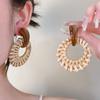 Round Rattan Weave Earrings Flower Beach Jewelry Cute Bohemian Drop Earrings  Wedding