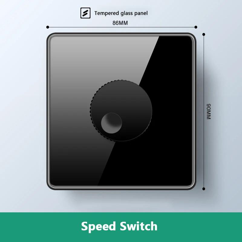 Роскошный настенный выключатель света из закаленного стекла, черная вилка UK 13A, универсальная настенная розетка с USB, 220 В, 1-канальный двухпозиционный переключатель скорости