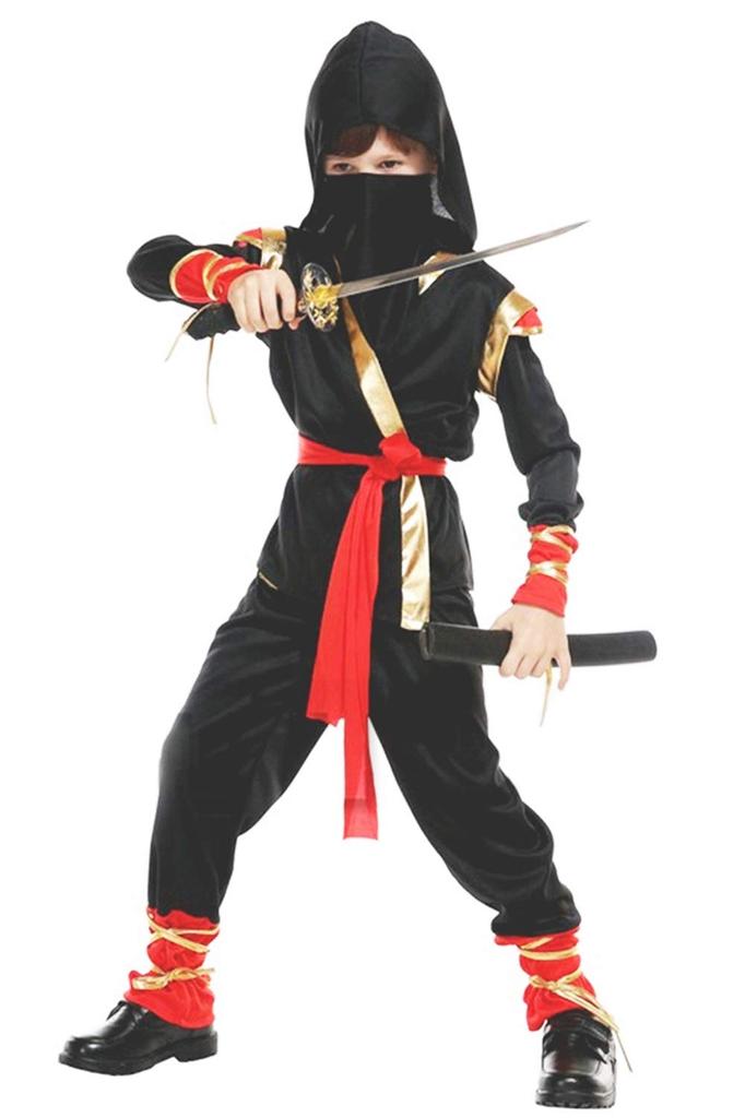 Костюм ниндзя Мадругада, аутентичный черный, детский костюм на Хэллоуин с наклейками-татуировками, набор из 2 мальчиков S729 (M)