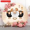 2D Flat 20cm1pc Eid Festival Cartoon Cute Sheep Pattern Round Wooden Pendant, Taste Delicous Food Carnival Theme Home Hanging Decor, Wood Crafted Art