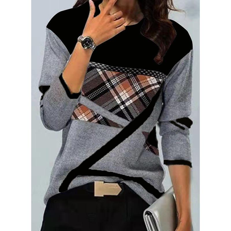 QICED Женская мода повседневная осень-зима с длинным рукавом и круглым вырезом блузки и рубашки