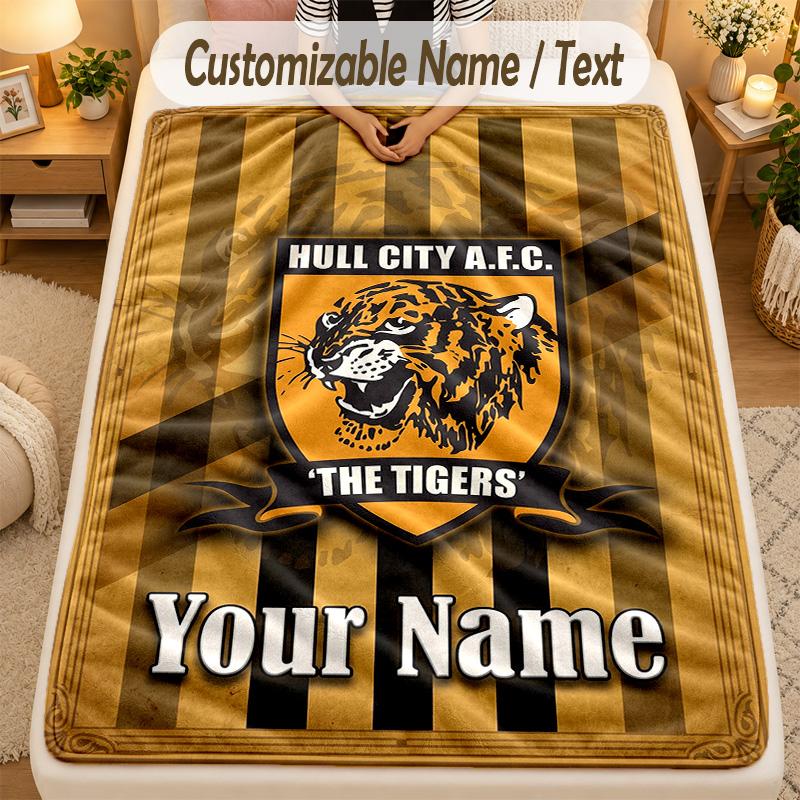 Flannel BlanketHull FC Custom Name Text Personalized Soft Warm Throw Blanket Home Decor Gift
