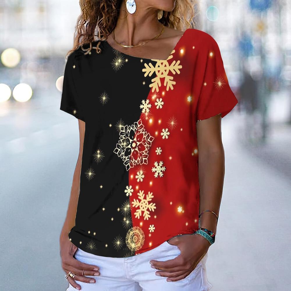 Christmas Theme 3d Print T Shirts For Women Short Sleeve Tees Summer Fashion Ladies Y2k Clothing V-Neck Oversized Pullover Tee