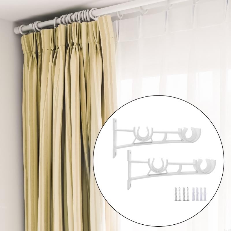62KD White Double Curtain Rod Brackets Set of 8 Strong Wall Mount Drapery Holders
