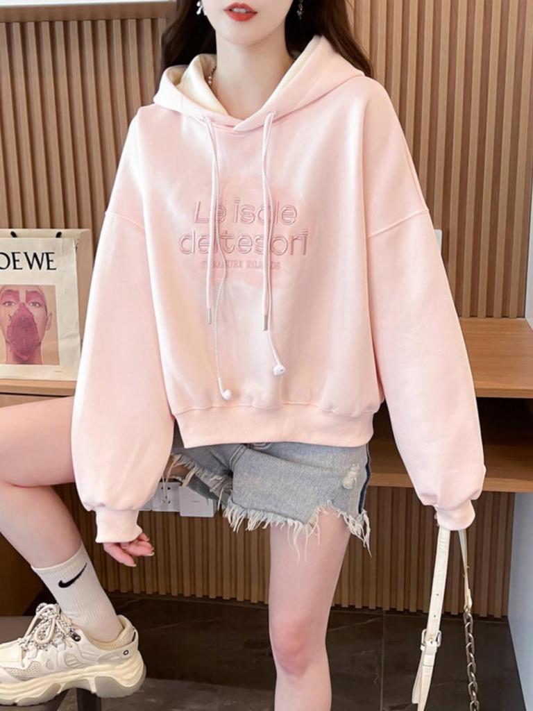 2025 Korean Style Women's Hooded Sweatshirt: Loose, Thin, Short-Length with Drawstrings
