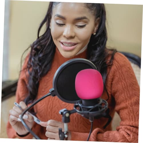 ERINGOGO 5-Piece Microphone Sponge Cover with Windproof Protection, Pink, for Conference Rooms