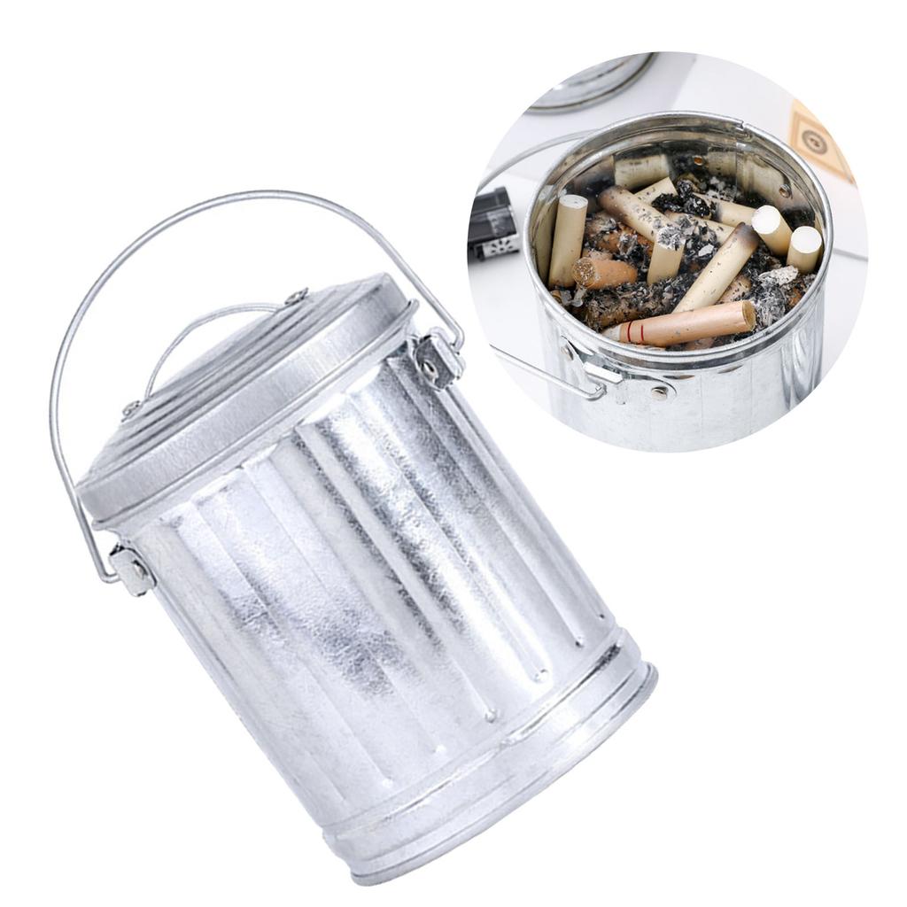 Simple Galvanized Iron Ashtray with Lid for Home Office and Bedside Use Stylish Desktop Trash Bin Ash Holder Practical